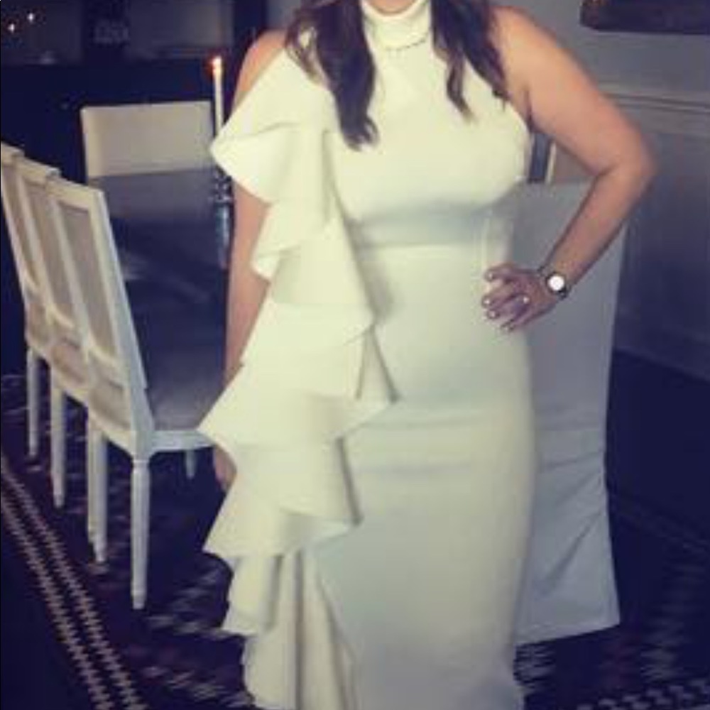 Neoprene ruffle midi dress
